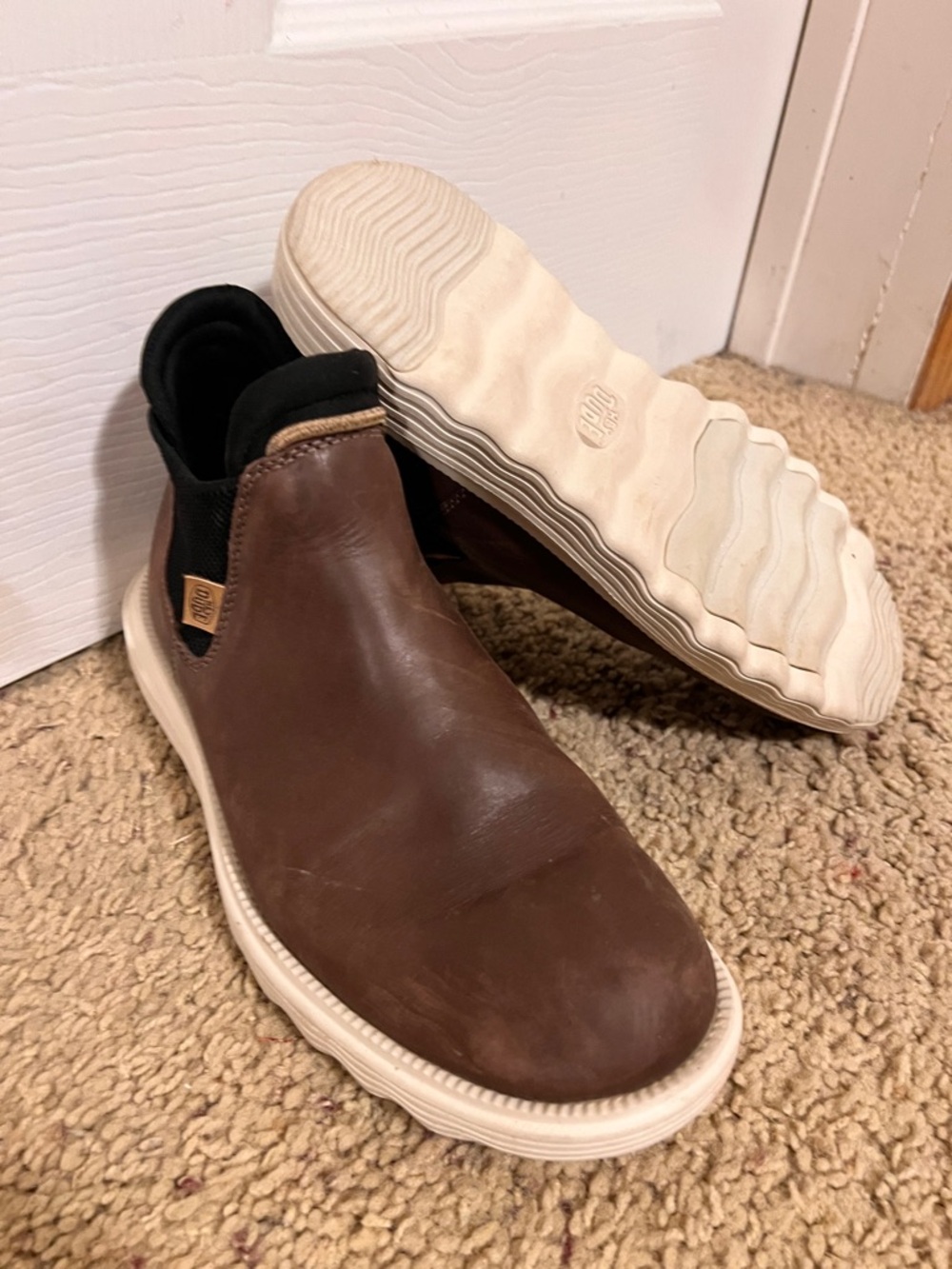 Women’s Brown Leather Slip-On Branson Boot with White Sole